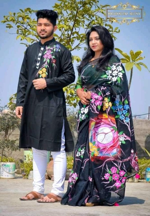 best matching couple dress saree panjabi